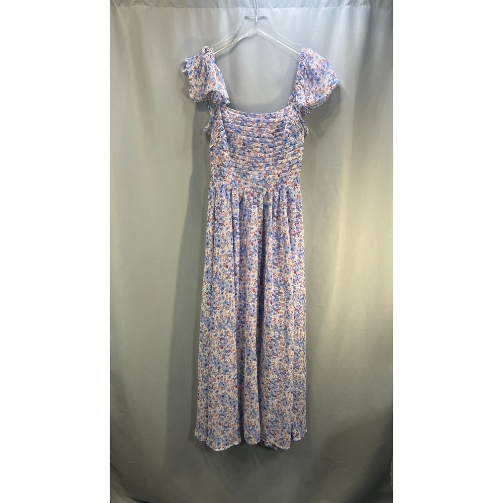 Astr Maxi Dress Women Small Multi Floral Print Lined Ruffled Sleeve Smocked Back